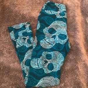 Teal paisley skull leggings